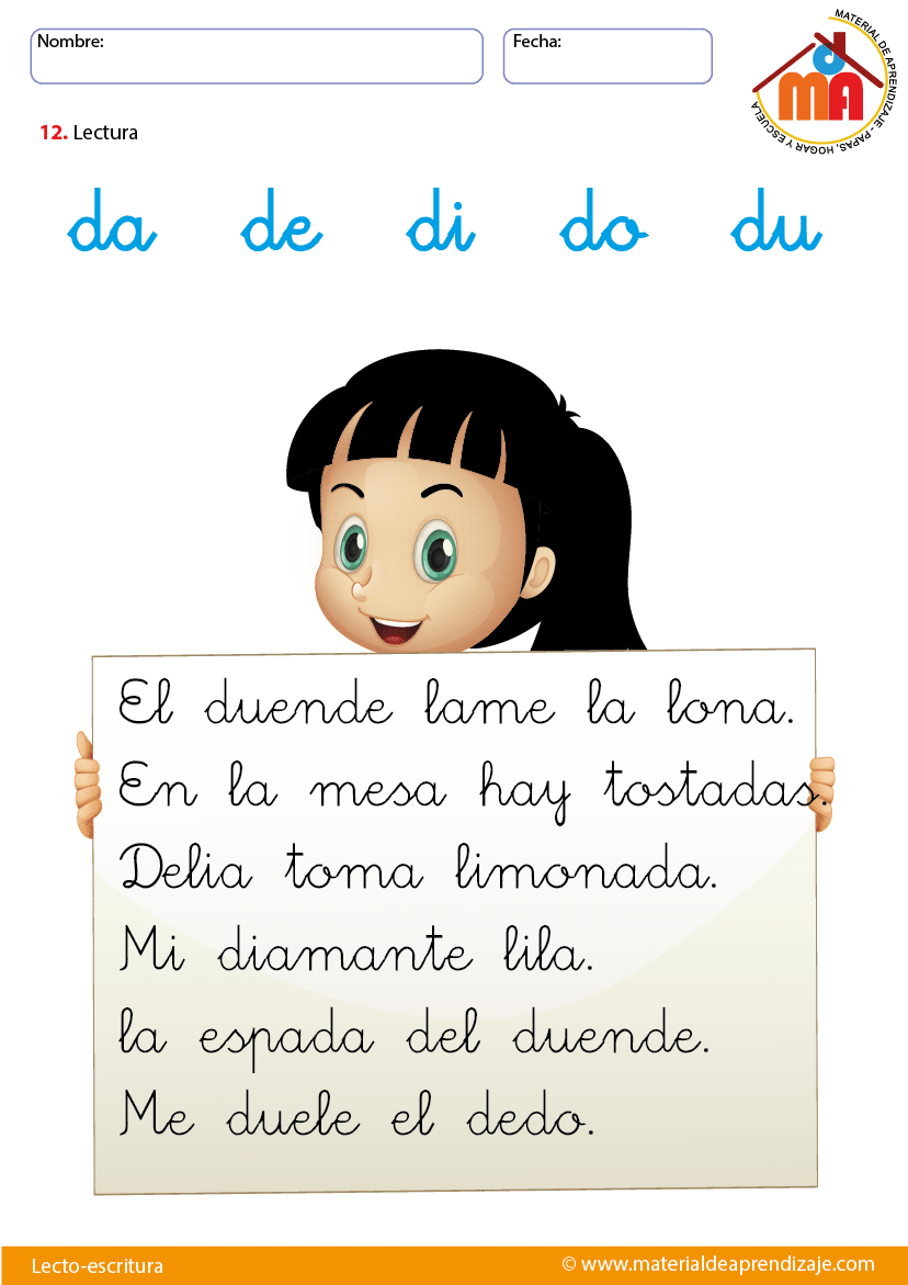 La letra D: Lecto-escritura “Material de aprendizaje” : Material de