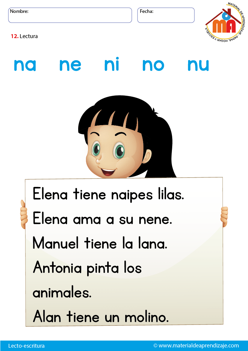 La letra N: Lecto-escritura “Material de aprendizaje” : Material de