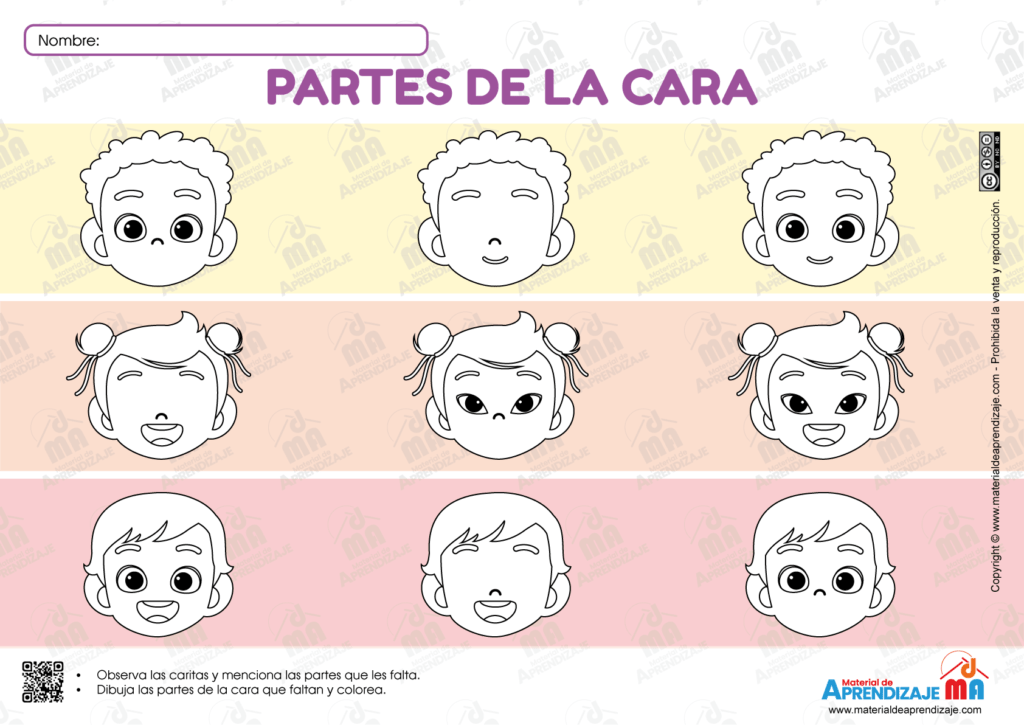 Las Partes De La Cara: Ficha Imprimible Para Niños De 4 Años : Material ...