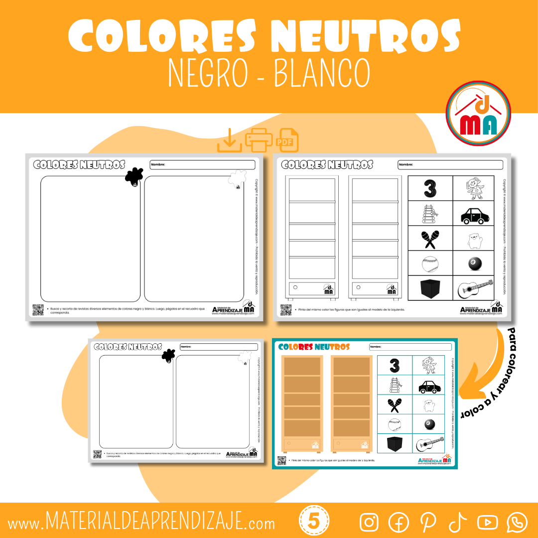 Aprendiendo los Colores Neutros: Fichas para niños de 5 años