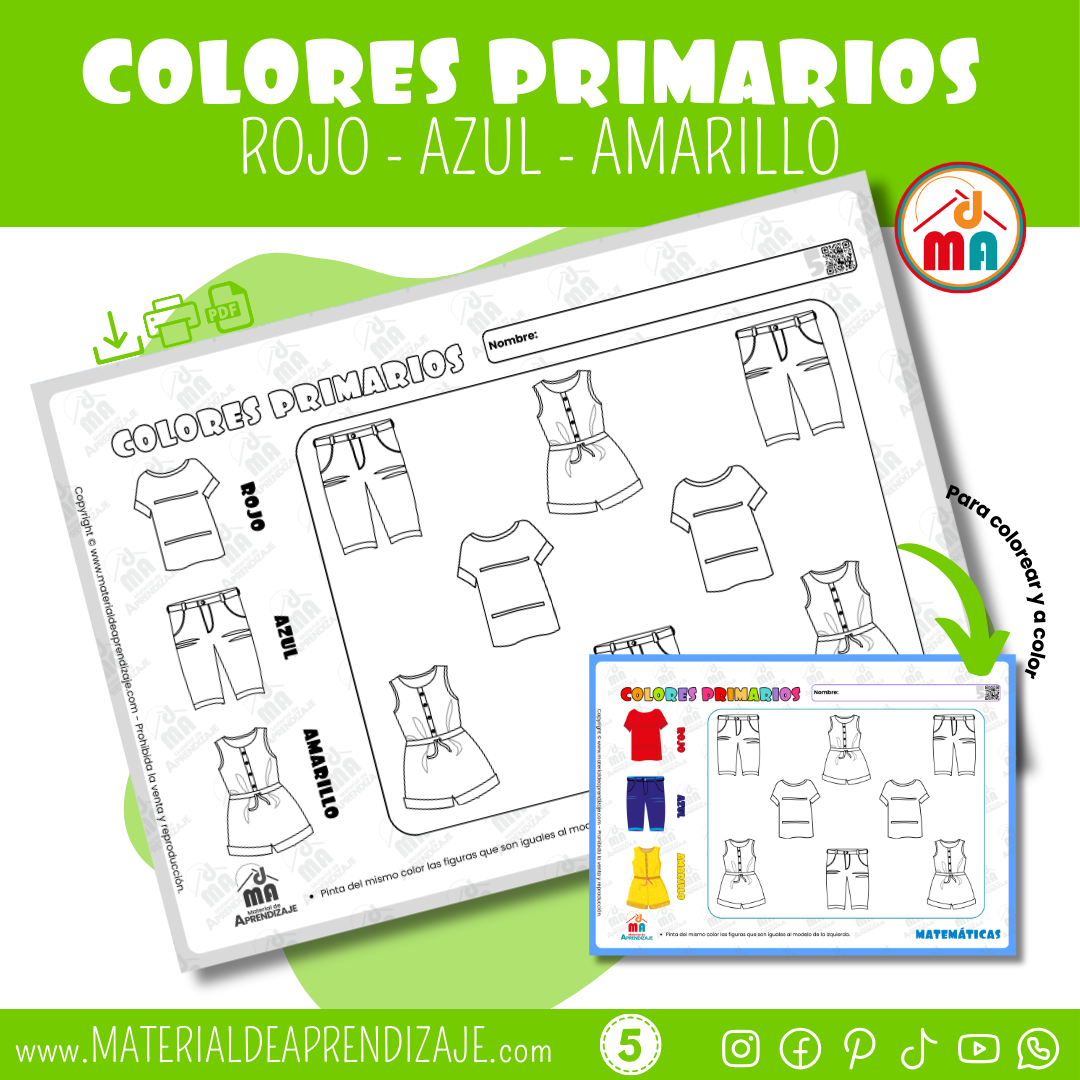 Aprendiendo los Colores Primarios: Fichas para niños de 5 años
