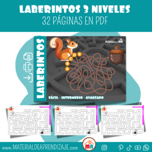 Laberintos 3 niveles fácil, intermedio, avanzado.