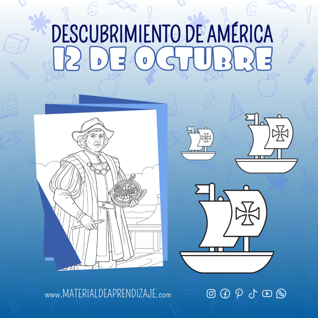 Material educativo en PDF con actividades sobre el Descubrimiento de América para niños de primaria.