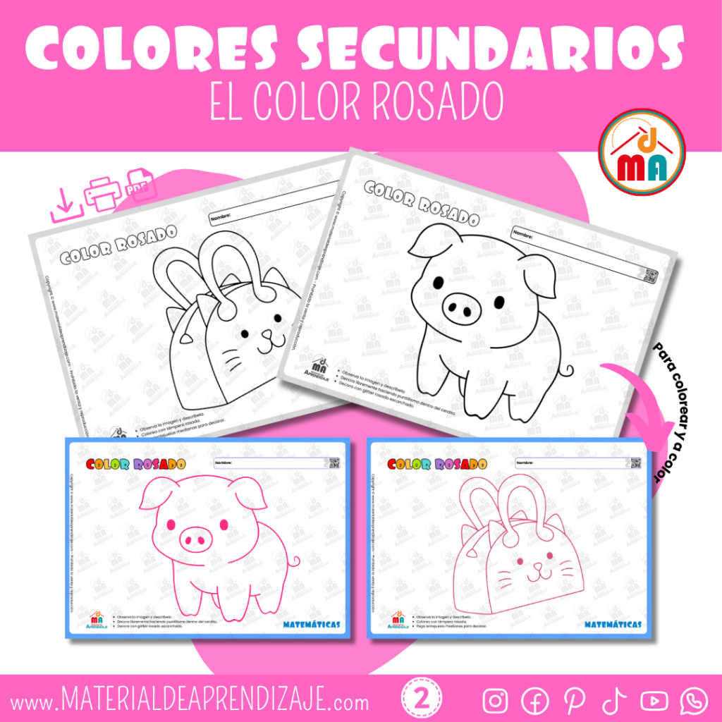 Fichas de actividades para aprender el color rosado con un flamenco para decorar con lentejuelas.