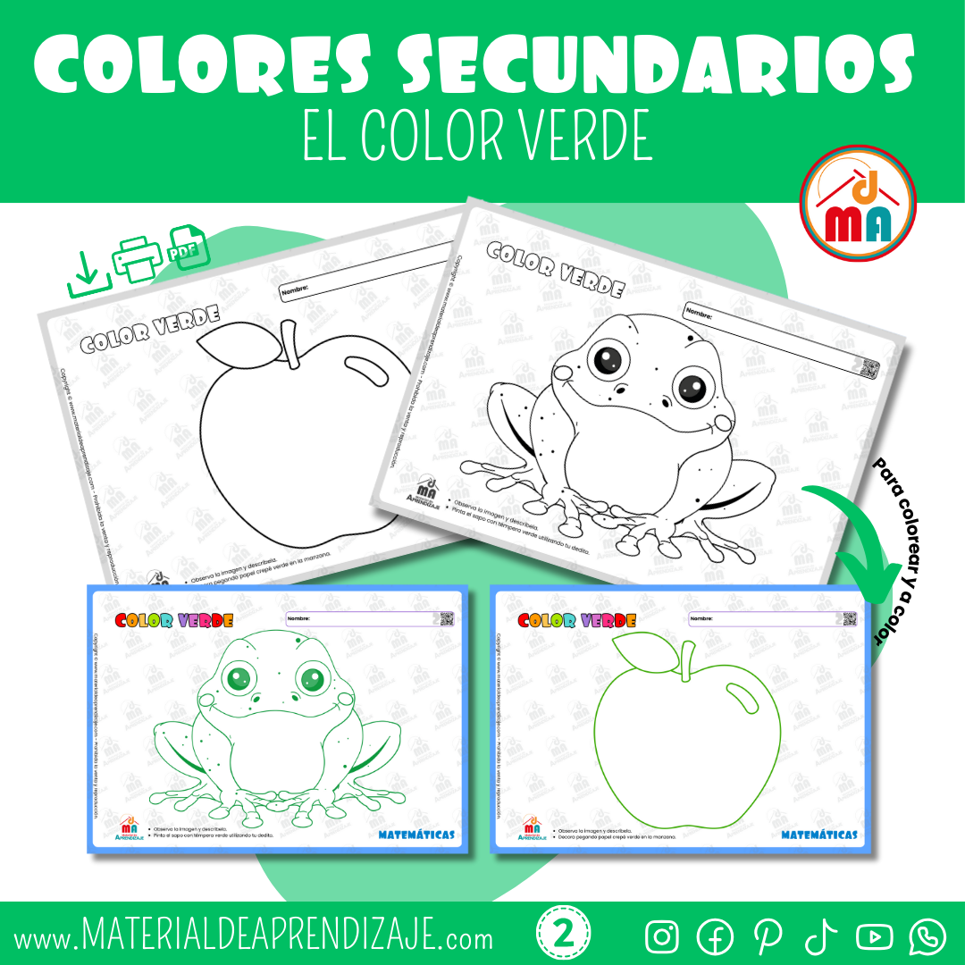 Fichas para Aprender el Color Verde (Para Niños de 2 Años) ¡Descarga GRATIS!