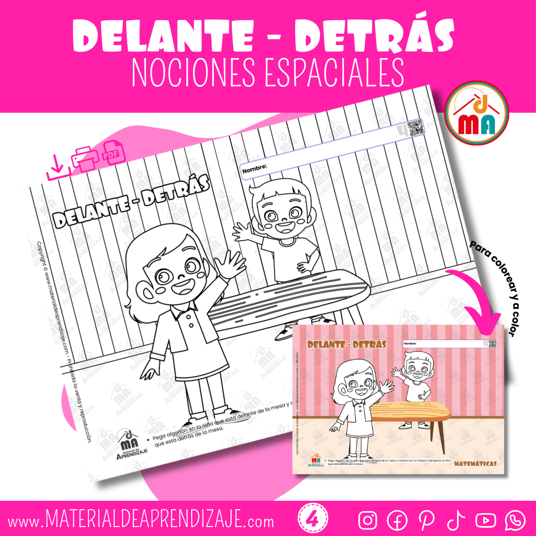 Ficha Gratis de Nociones Espaciales: Delante y Detrás