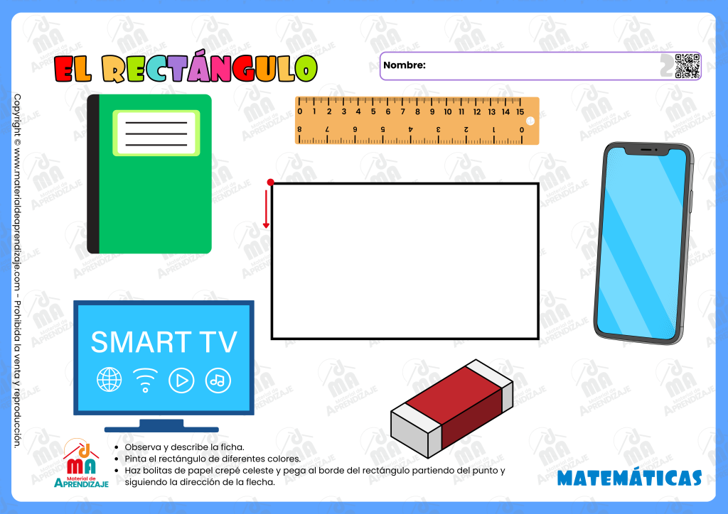 Fichas para Aprender el Rectángulo | Figuras Geométricas para Niños de 2 Años 4 Fichas para Aprender el Rectángulo | Figuras Geométricas para Niños de 2 Años