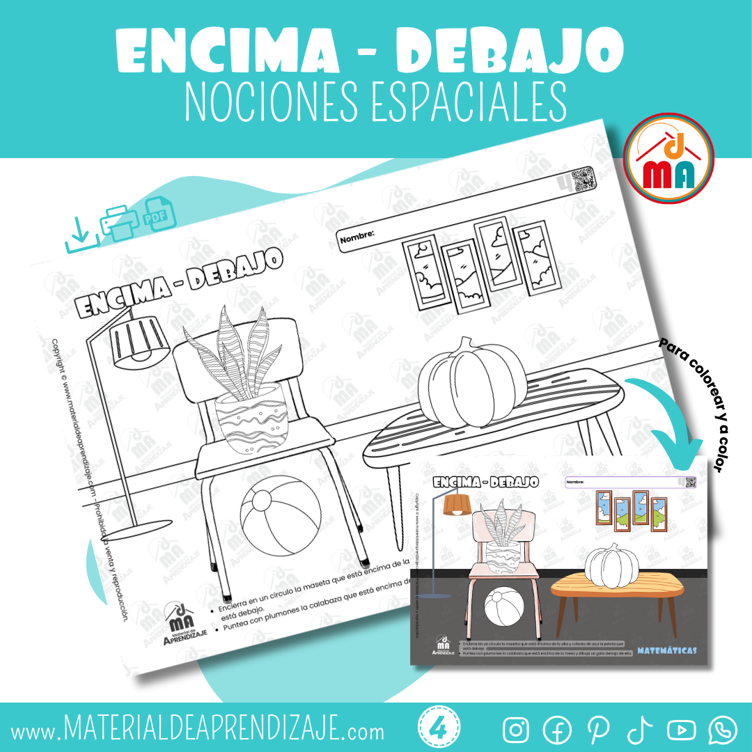 Ficha Gratis de Nociones Espaciales: Encima y Debajo – Para niños de 4 años