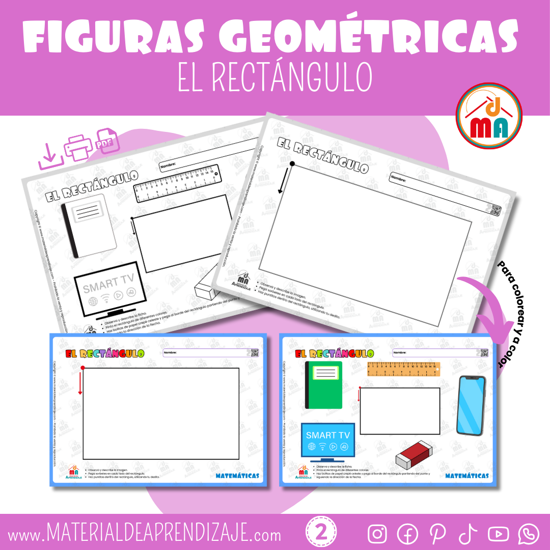 Fichas para Aprender el Rectángulo | Figuras Geométricas para Niños de 2 Años
