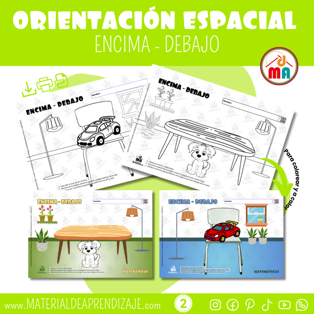 Fichas de Encima y Debajo | Nociones de Orientación Espacial para Niños