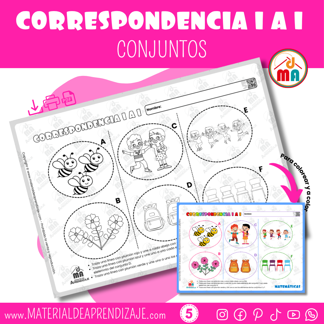 Fichas de Correspondencia Uno a Uno para Niños de 5 Años ¡Recurso Gratuito!