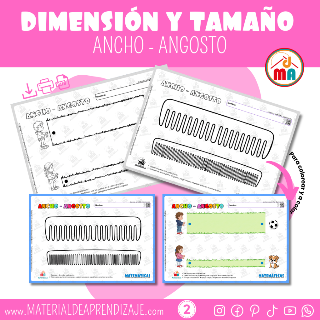 Fichas de ancho y angosto para niños de 2 años.