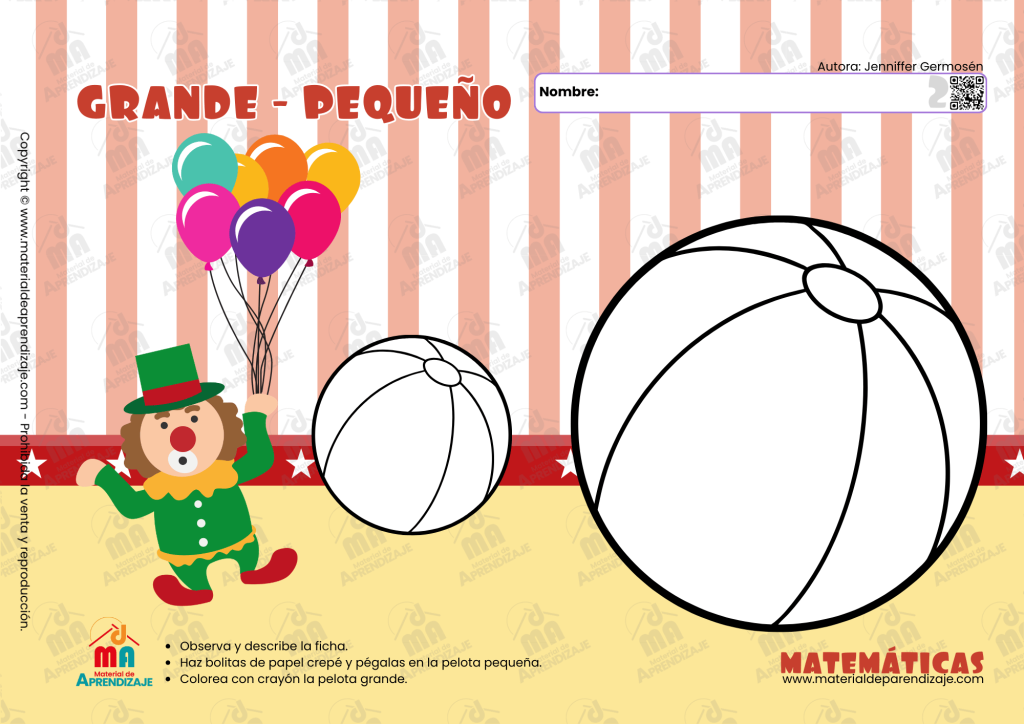 Ficha matemática grande y pequeño para niños de 2 años - Material de Aprendizaje.