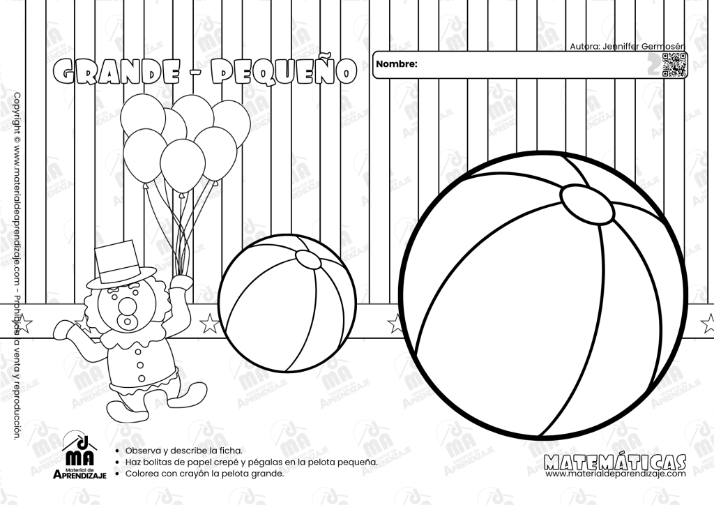 Ficha matemática grande y pequeño para niños de 2 años - Material de Aprendizaje.