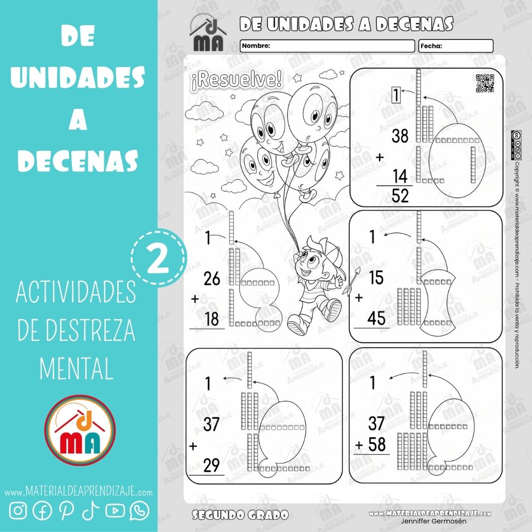 Ficha de Unidades a Decenas para Segundo Grado de Primaria – Descarga Gratis
