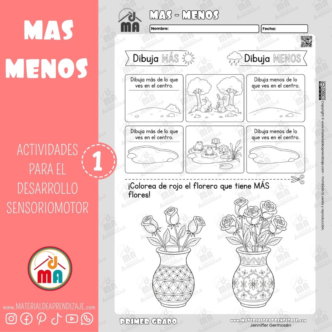 Ficha de Más y Menos para Primer Grado de Primaria – Descarga Gratis
